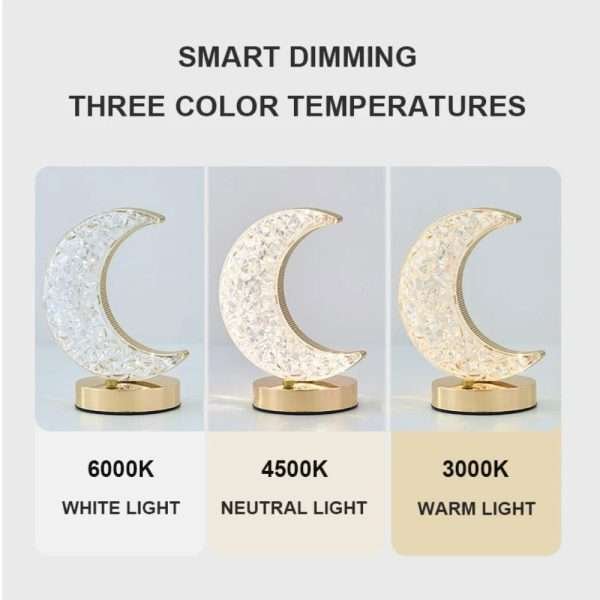 1-3PCS Moon Night Lamp Crystal Desk Lamp 3 Colors Dimming Table Light Touch Bedside Romantic Diamond Atmosphere Decor Lamp - Image 2