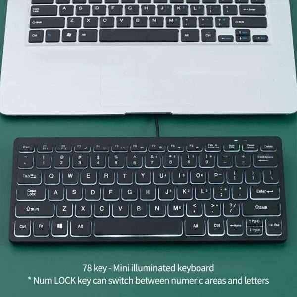 1PCS RGB Colorful Backlit 78keys Wired Keyboard Mini Small Size USB Set Home Office Universal Laptop Desktop External Keypad - Image 5