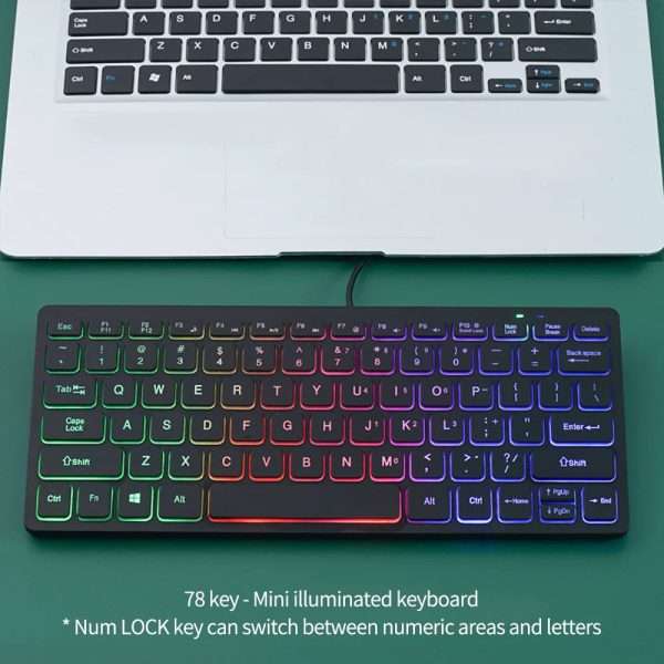 1PCS RGB Colorful Backlit 78keys Wired Keyboard Mini Small Size USB Set Home Office Universal Laptop Desktop External Keypad - Image 6