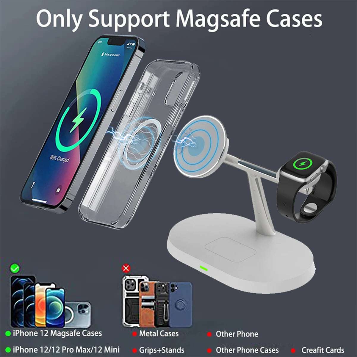 30W Magnetic Wireless Charger Stand for iPhone 15 14 13 12 Pro Max Apple Watch 8 7 Airpods Pro 3 In 1 Fast Phone Charging Sation - Image 3