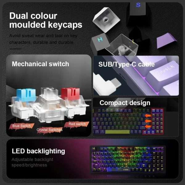E-YOOSO Z94 USB Mechanical Gaming Keyboard Wired Monochrome Backlit 94 Key Russian Brazilian Portuguese for Compute Laptop PC - Image 2