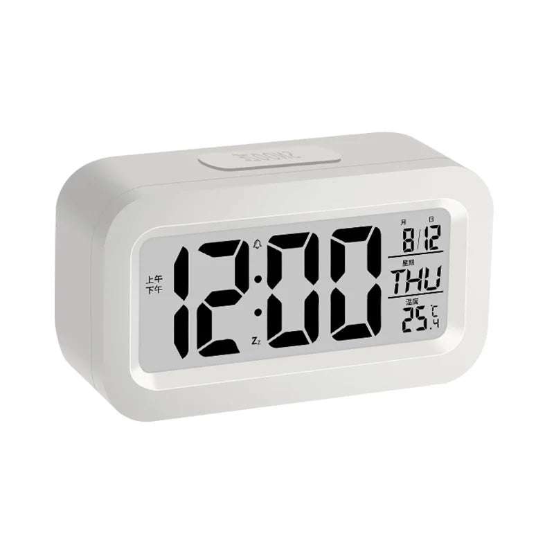 LCD Digital Alarm Clock With Indoor Temperature, Snooze Function Month Date Battery Operated Desk Small Clock