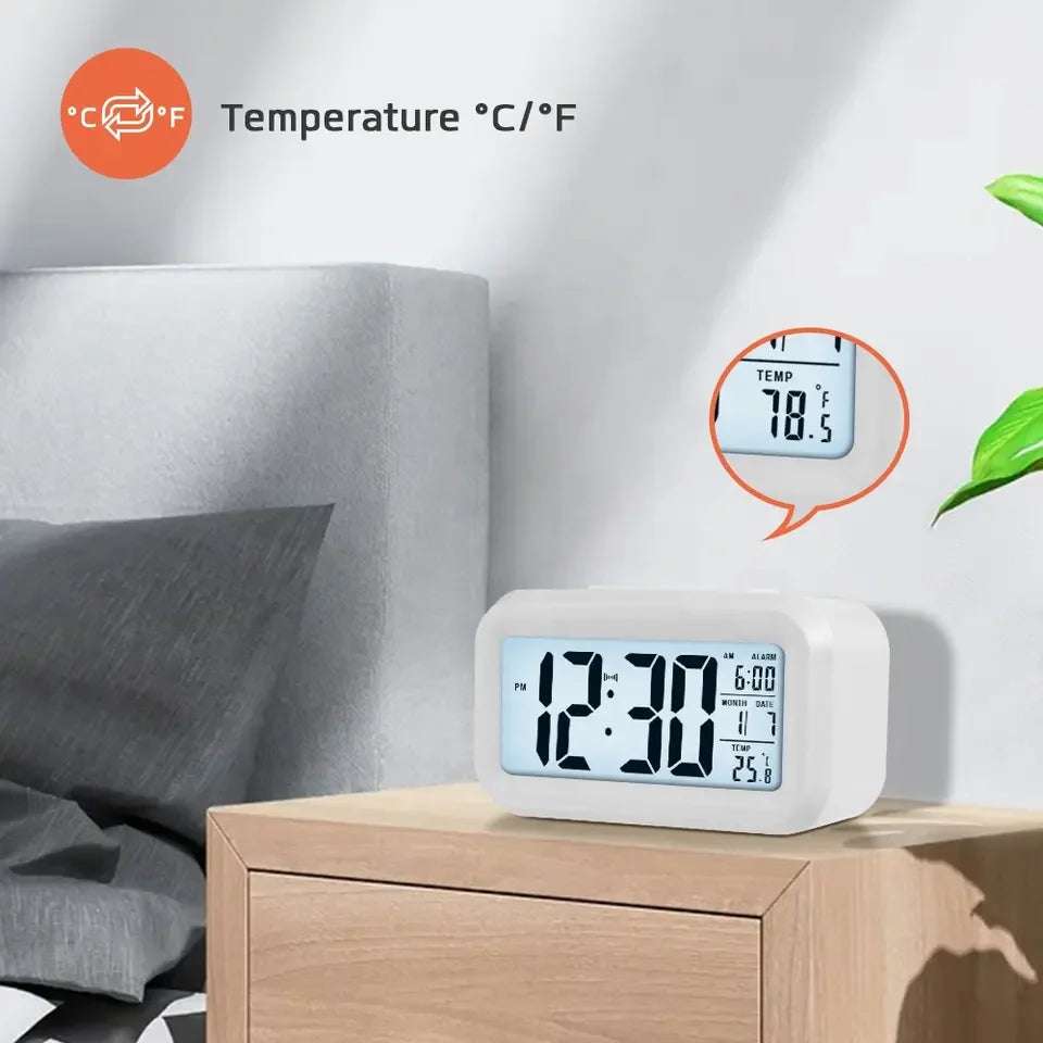 LCD Digital Alarm Clock With Indoor Temperature, Snooze Function Month Date Battery Operated Desk Small Clock - Image 3