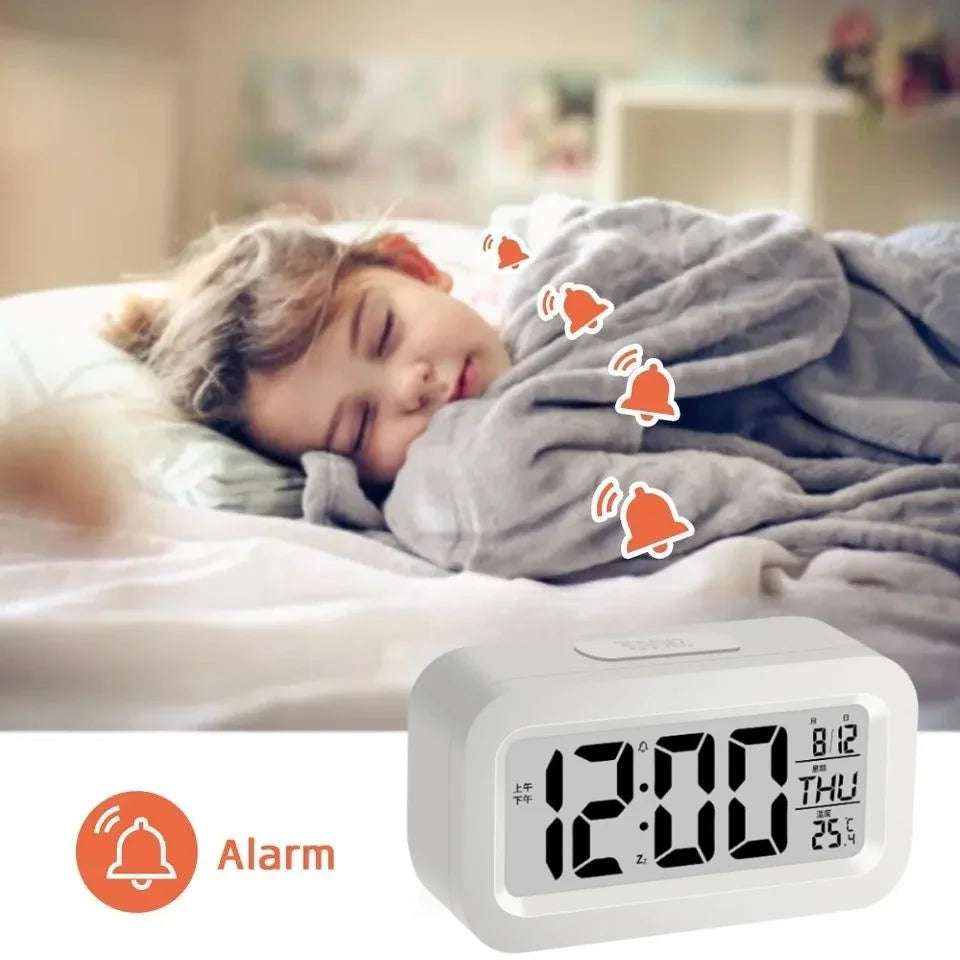 LCD Digital Alarm Clock With Indoor Temperature, Snooze Function Month Date Battery Operated Desk Small Clock - Image 5