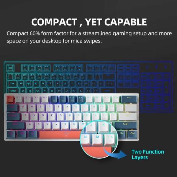 Machenike K500-B61 Mini Mechanical Keybaord 60% Form Factor 61Keys Gaming Keybaord Wired Full Key Hot-Swappable RGB Backlit - Image 2