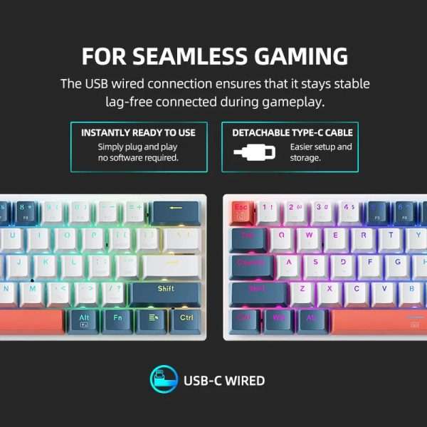 Machenike K500-B61 Mini Mechanical Keybaord 60% Form Factor 61Keys Gaming Keybaord Wired Full Key Hot-Swappable RGB Backlit - Image 4