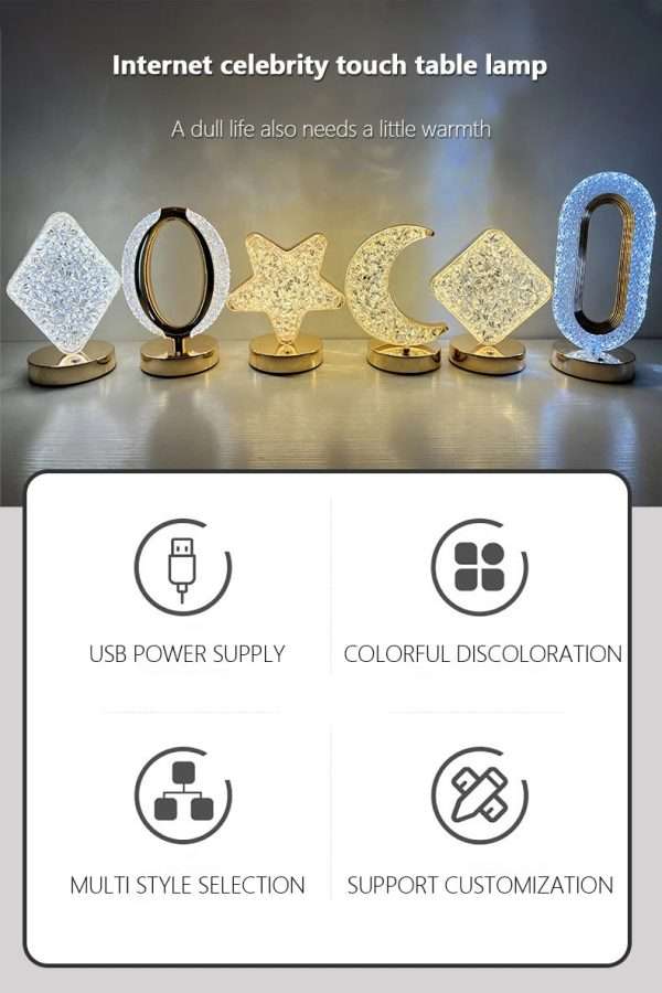 Nordic Luxury Bedroom Lamp Acrylic Crystal Star Bedside Table Lamp Romantic Atmosphere Lamp Recharge Touch Switch Night Lights - Image 4