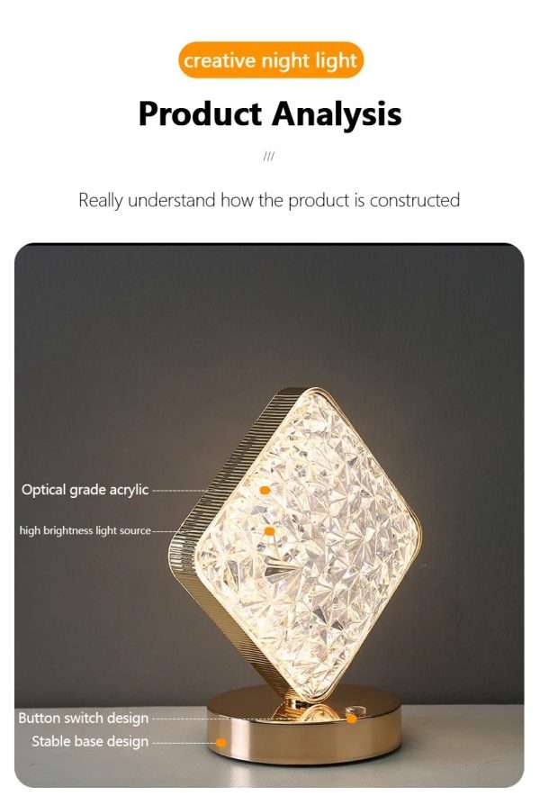 Nordic Luxury Bedroom Lamp Acrylic Crystal Star Bedside Table Lamp Romantic Atmosphere Lamp Recharge Touch Switch Night Lights - Image 2