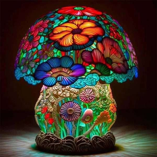 Retro Stained Glass Plant Series Table Lamps Colorful Flower Mushroom Creative Table Night Lamp Bedroom Bedside Atmosphere Light - Image 5