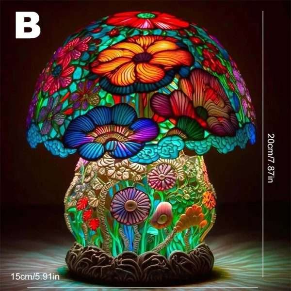 Retro Stained Glass Plant Series Table Lamps Colorful Flower Mushroom Creative Table Night Lamp Bedroom Bedside Atmosphere Light - Image 9