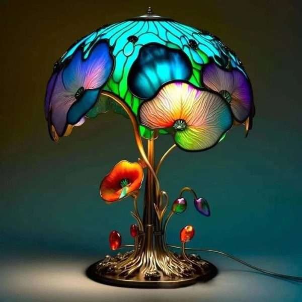 Retro Stained Glass Plant Series Table Lamps Colorful Flower Mushroom Creative Table Night Lamp Bedroom Bedside Atmosphere Light - Image 4