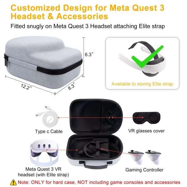 VR Accessories for Meta Quest 3 Elite Strap VR Headset Travel Carrying Case for Meta Quest 3 Hard Protective Travel Bag - Image 2